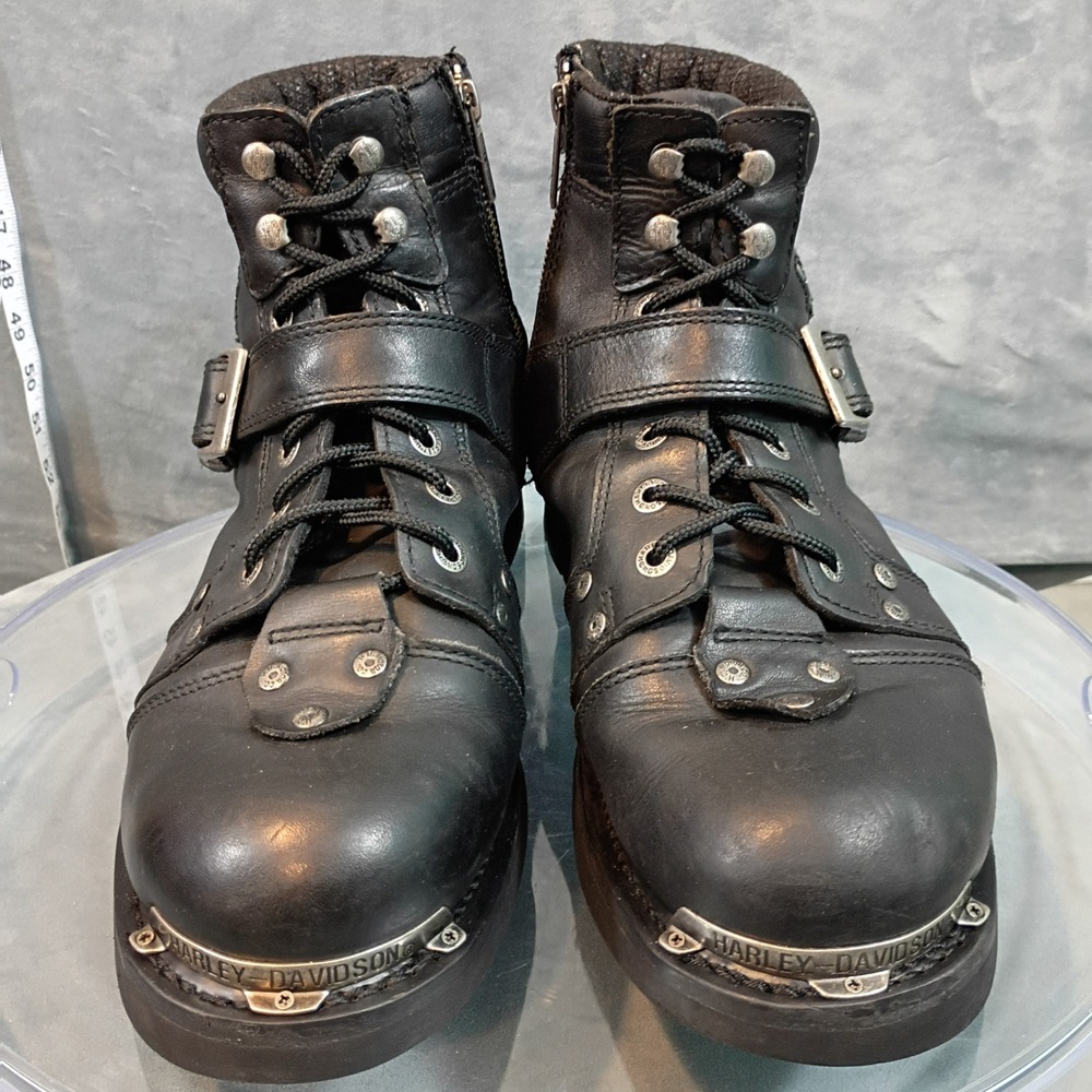 Harley Davidson Mens 11.5 Black Leather Lace Up Side Zip Motorcycle Boots
